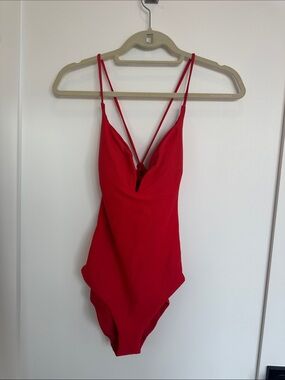 Onia Plunging Red Strappy One-Piece Bathingsuit